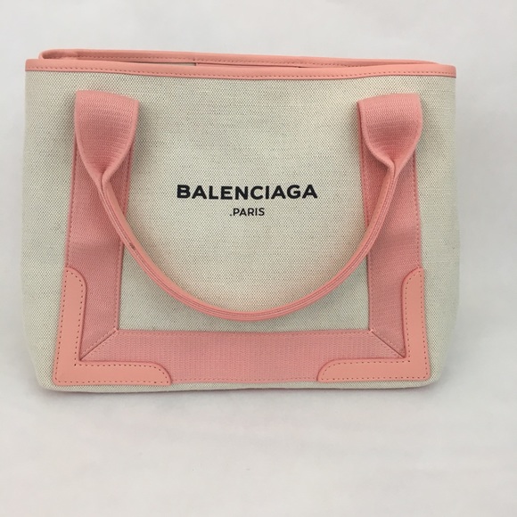 BALENCIAGA Tote Bag Cabas Pink Canvas Leather NWT - Picture 4 of 8
